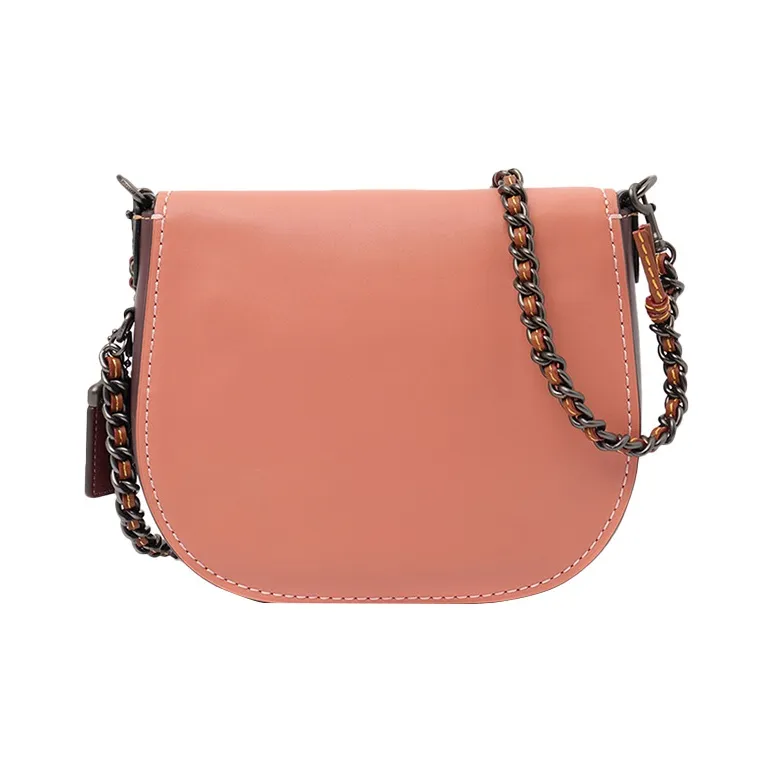 COACH Turnlock Leather Saddle Bag Shoulder Bag Crossbody Bag Small Size Women's Leather Pink-2