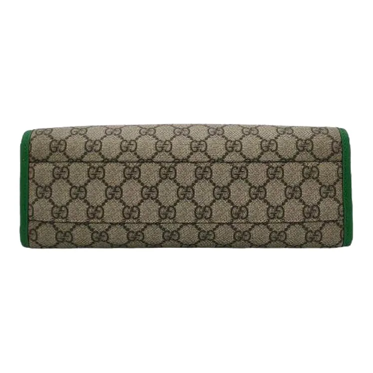 GUCCI Canvas With Leather Tote Bag Shopping Bag Handbag Kids' Ebony & Green & Multicolor-3