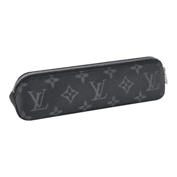 LOUIS VUITTON Canvas Pen Pouch Clutch Unisex Black Gray Color
