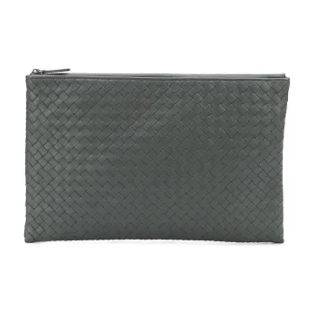 Bottega Veneta Sheepskin Clutch Large Size Unisex Gray