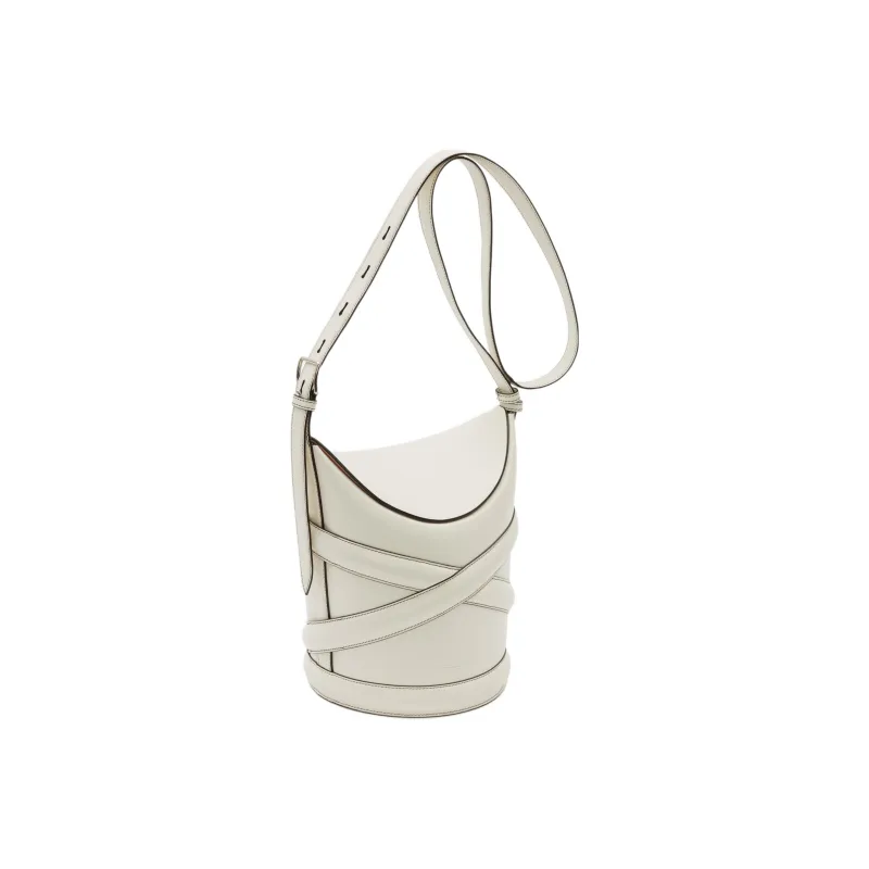Alexander McQueen THE CURVE BAG Calfskin Bucket Bag, Shoulder Bag, Crossbody Bag Men's White-1