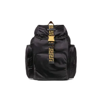 VERSACE Cow Leather Patchwork With Polyamide Backpack Men's Black