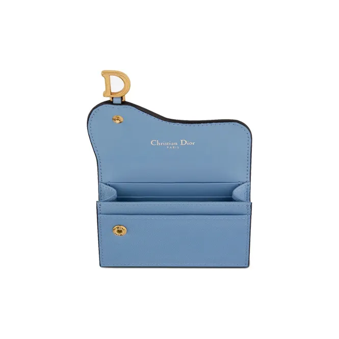 DIOR Saddle Goatskin Flap Card Holder Wallet Women's Cornflower Blue/Klein Blue-3