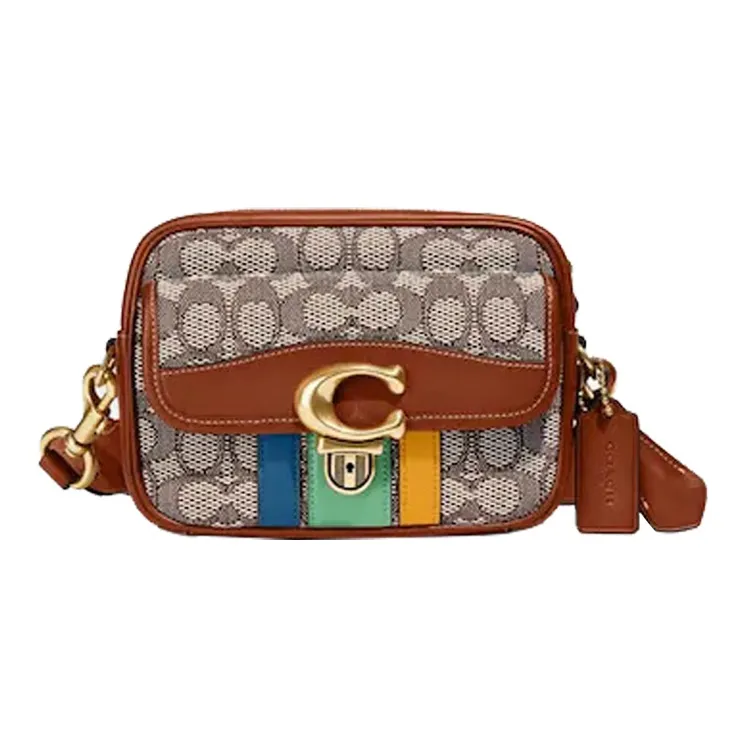 COACH Studio Textile Fabric With Tanned Leather Shoulder Bag Trumpets Men's Monogram Color & Green-0
