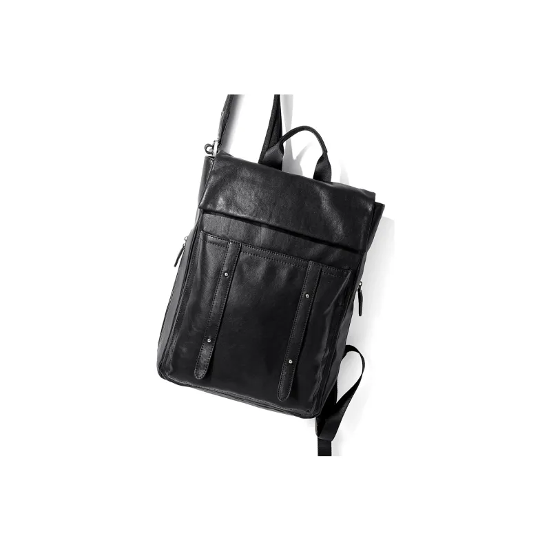 Ace Paul Top Grain Cow Leather Laptop Backpack Large Size Unisex Cool Black-3
