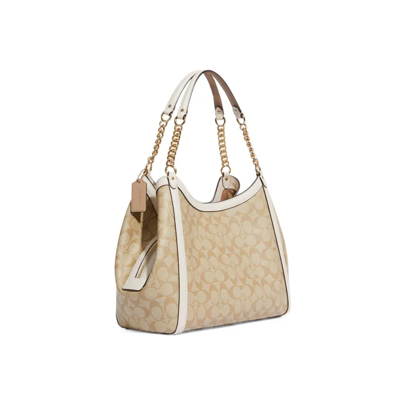 COACH Kristy Canvas With Leather Bucket Bag, Handbag, Shoulder Bag Tubas Women's Light Khaki & White-2