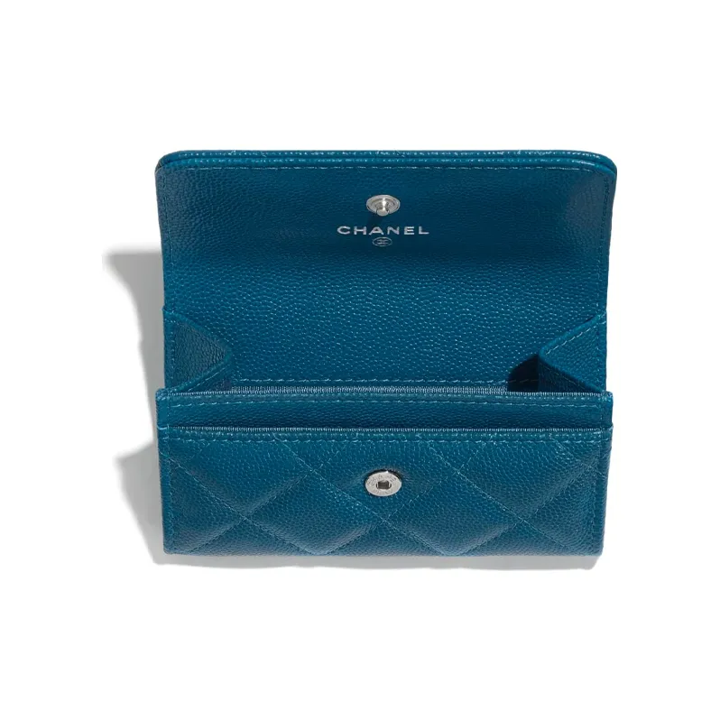 CHANEL Caviar Cow Leather Card Holder Women's Marine Blue-2