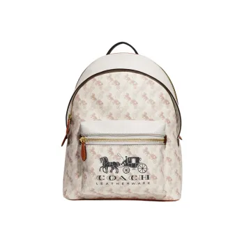 COACH Charter Canvas With Leather Backpack Large Size Women's Chalk White