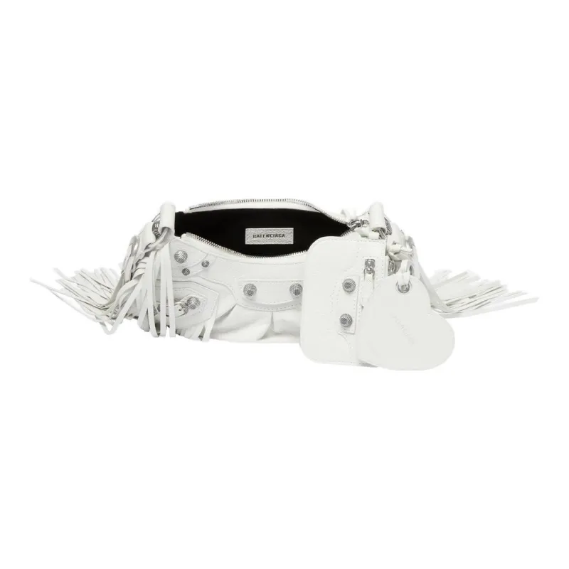 Balenciaga Le Cagole Sheepskin One Shoulder Handbags Small Size Women's White-3