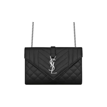 SAINT LAURENT ENVELOPE Grain Leather Envelope Bag, Crossbody Bag, Shoulder Bag Small Size Women's Black