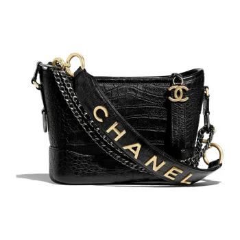 CHANEL Cow Leather Hobo Bag Trumpets Women's Black