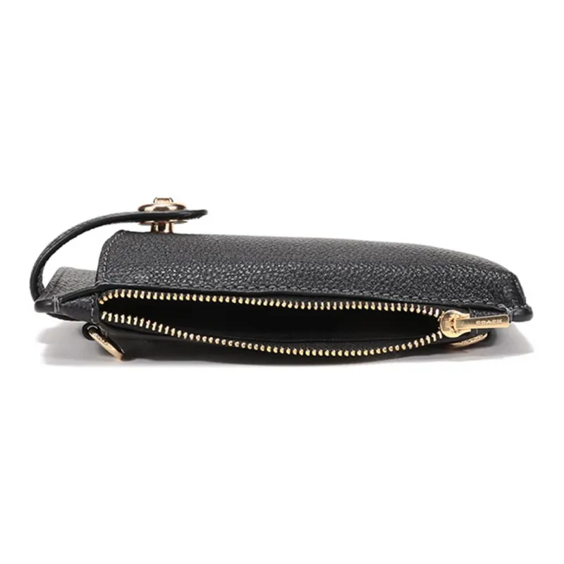 COACH Turnlock Leather Cell Phone Pouch Crossbody Bags Women's Black-6