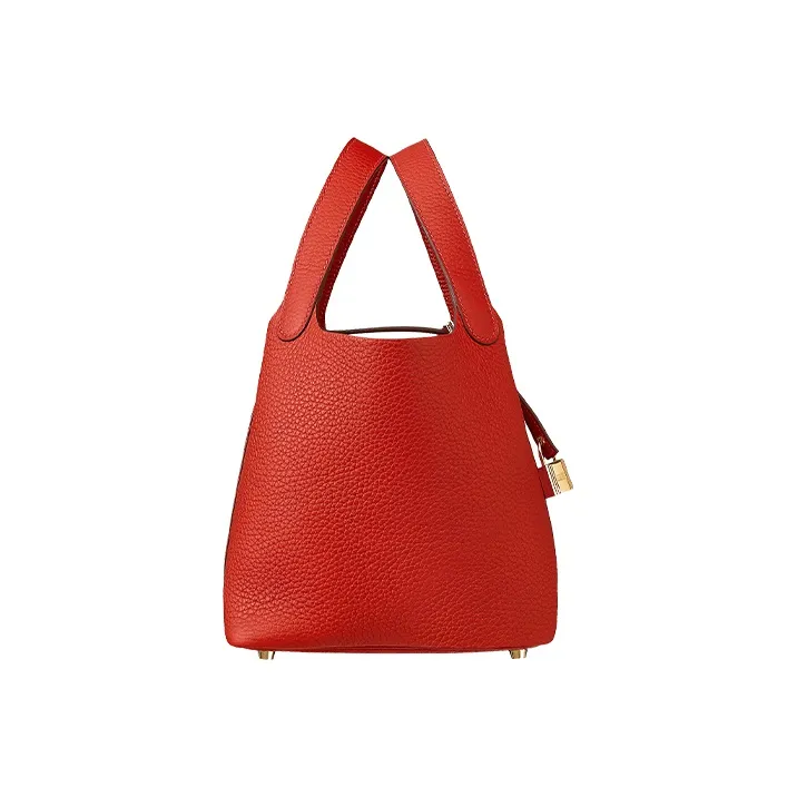 HERMES Picotin Clemence Bullock Leather Basket Bag Handbag Bucket Bag Women's S5 Rouge Tomate Tomato Red-1