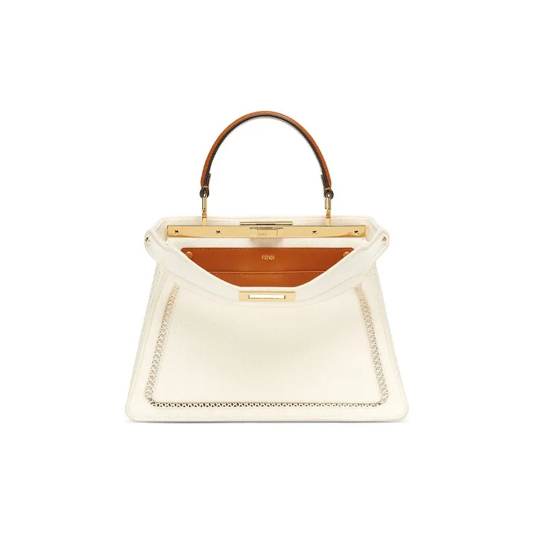 FENDI Peekaboo ISeeU Canvas With Leather Shoulder Bag Crossbody Bag Handbag Medium Size Women's White-3