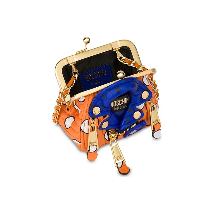 MOSCHINO Sheepskin Shoulder Bag Mini Women's Orange & Blue-2