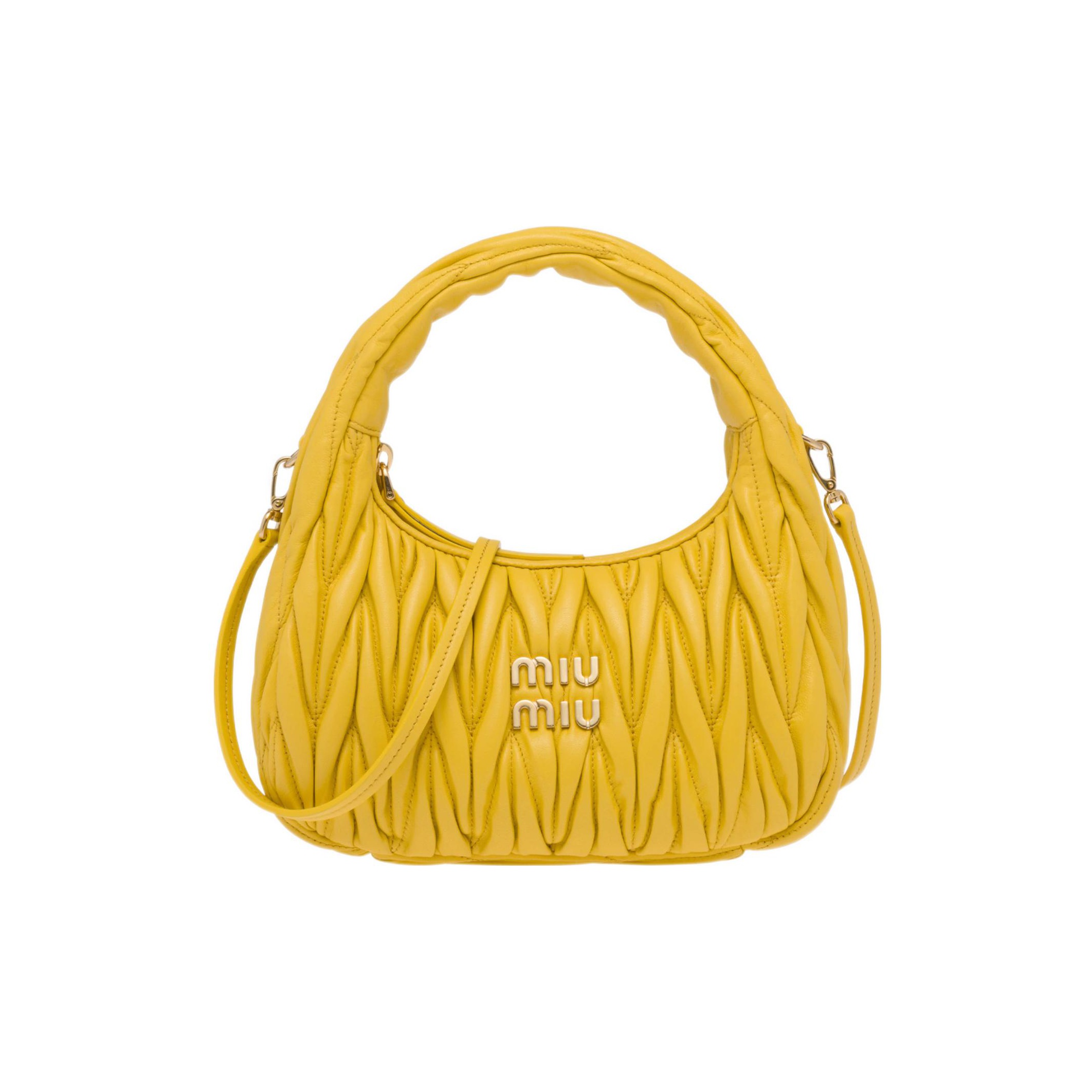 【大人気】MiuMiu ★ Wander レザー バッグ Black Wander Matelassé Nappa Leather Hobo Bag | Miu Miu