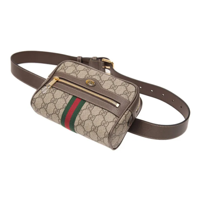 GUCCI Ophidia Canvas With Leather One Shoulder Crossbody Bag Sling Bag Fanny Pack Small Size Unisex Ebony/Brown-3