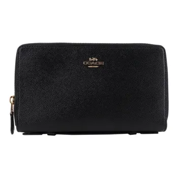 COACH Double Zip Wallet Cow Leather Clutch Small Size Women's Black