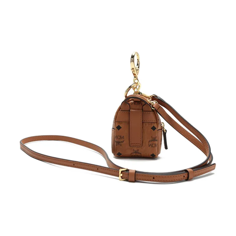 MCM Visetos Leather Shoulder Bag, Crossbody Bag, Coin Purse Mini Women's Cognac-3