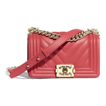 CHANEL Leboy Cow Leather Crossbody Bag, Chain Bag, Shoulder Bag Women's Peach Pink
