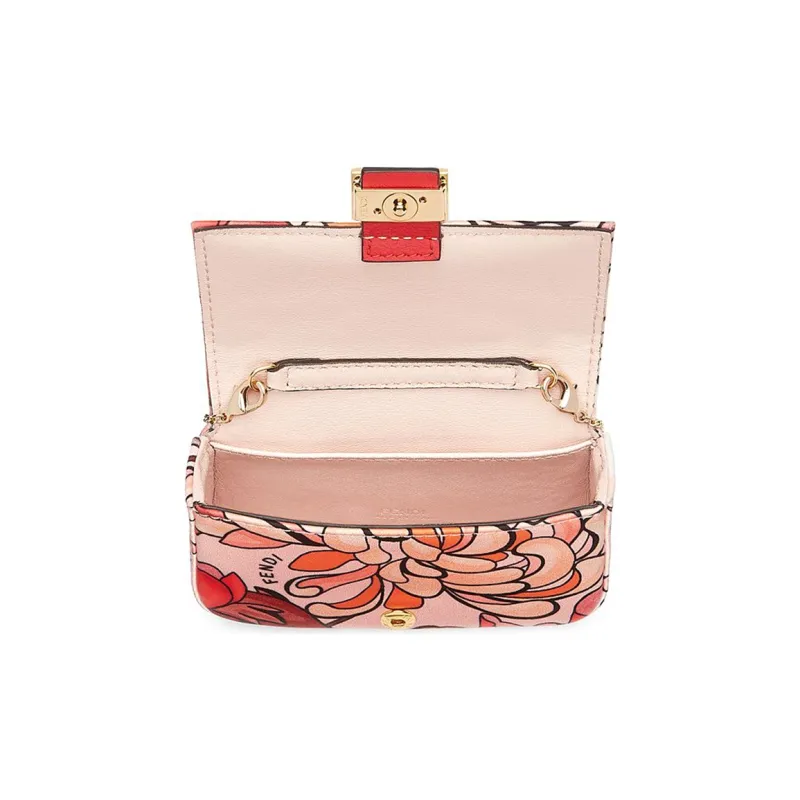 FENDI Baguette Satin Baguette Bag Coin Purses Shoulder Bag Crossbody Bag Extra Mini Women's Red Pink-3