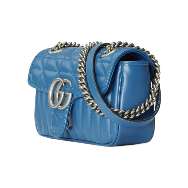 GUCCI GG Marmont Quilting Leather Crossbody Bag Shoulder Bag Women's Blue-2
