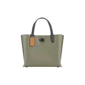 COACH Willow Cow Leather, Canvas Leather Tote, Handbag Medium Size Women's Olive Green