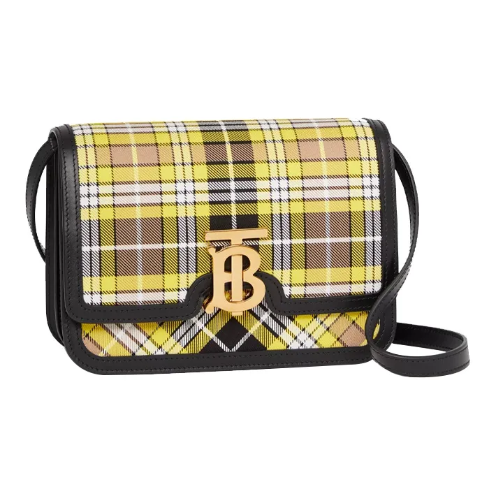 Burberry Cotton Fabric With Calfskin Shoulder Bag Crossbody Bag Small Size Women's Mango Yellow With Floral Pattern-2