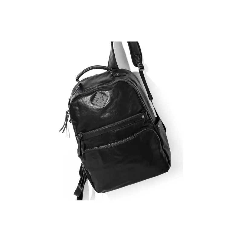 Ace Paul Top Grain Cow Leather Backpack Large Size Men's Black-5