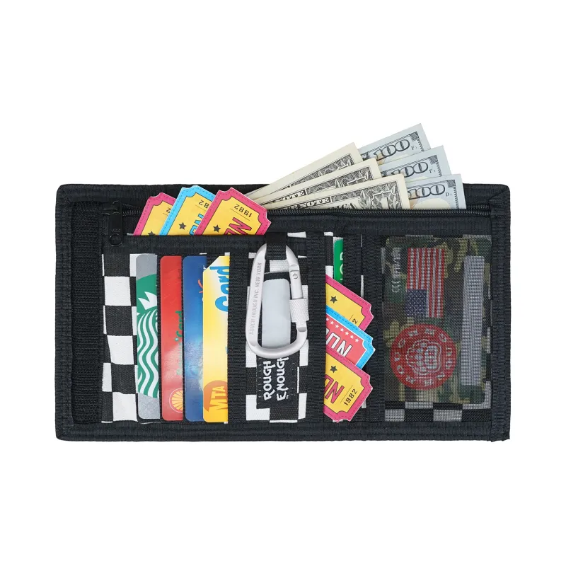 Rough Enough Canvas Canvas Bag Wallets Large Size Unisex Black White Plaid-1