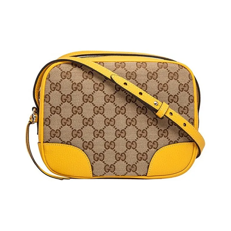 GUCCI Canvas With Leather Camera Bag, Crossbody Bag, Shoulder Bag Women's Ebony & Yellow-0