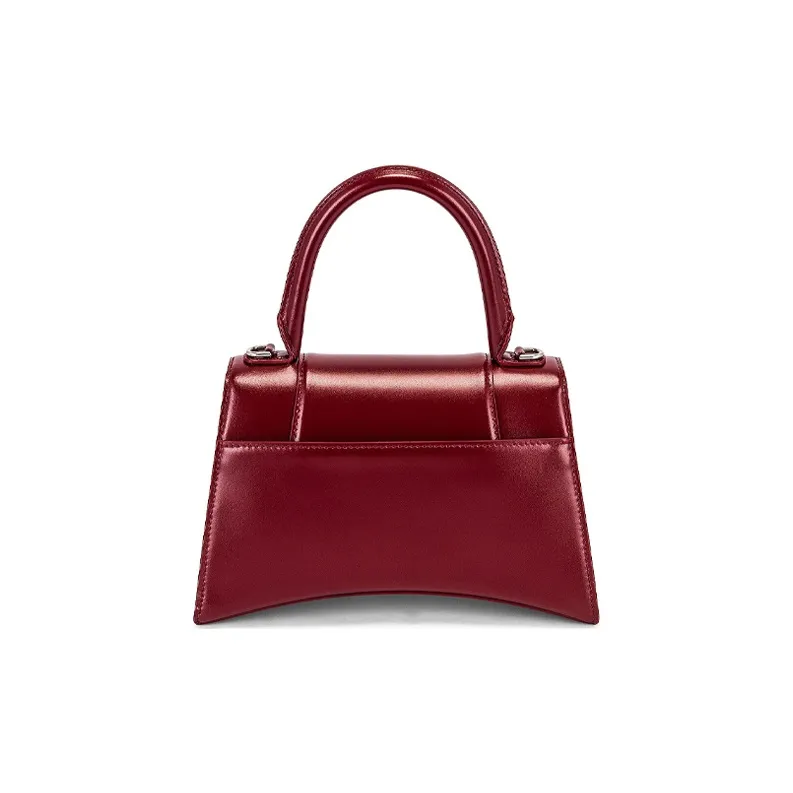 Balenciaga Hourglass Cow Leather One Shoulder Handbag Crossbody Bag Small Size Deep Red Burgundy-1