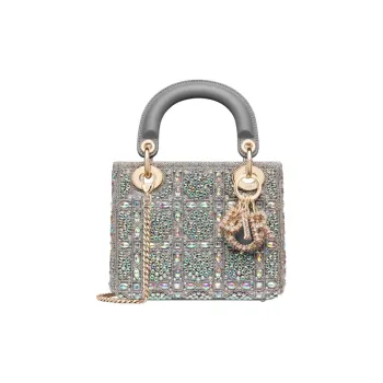 DIOR Lady Dior Cow Leather And Satin Material Daisie Bag Handbag Shoulder Bag Crossbody Bag Mini Women's Gray