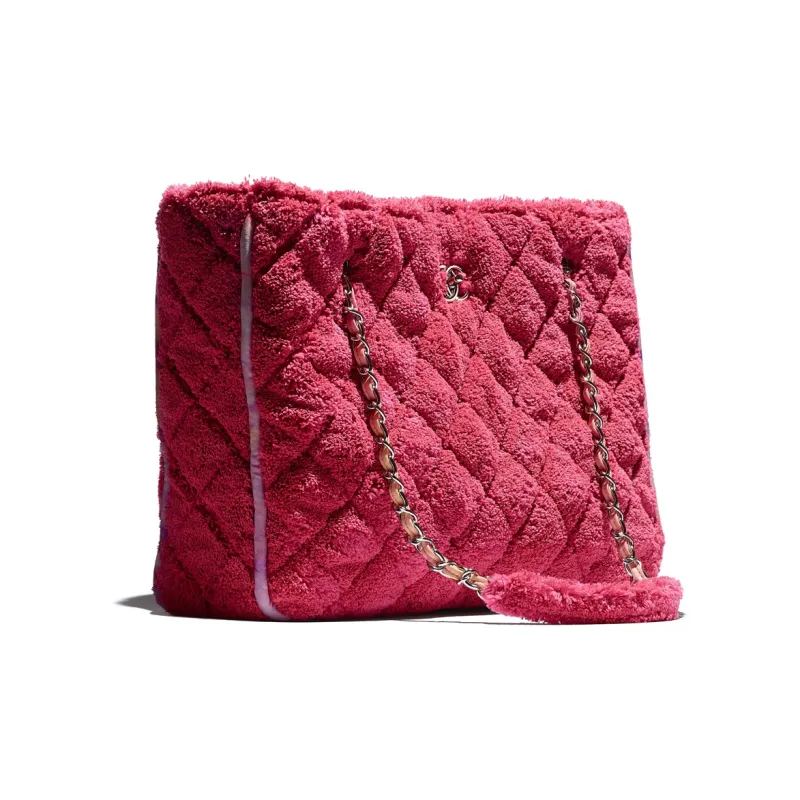 CHANEL Mixed Fiber And Silver Tone Metal Tote Bag, Shopping Bag, Handbag, Shoulder Bag Tubas Women's Coral-1