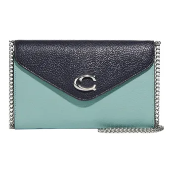 COACH Pebbled Leather Envelope Bag, Shoulder Bag, Crossbody Bag Medium Size Women's Black & Mint Green