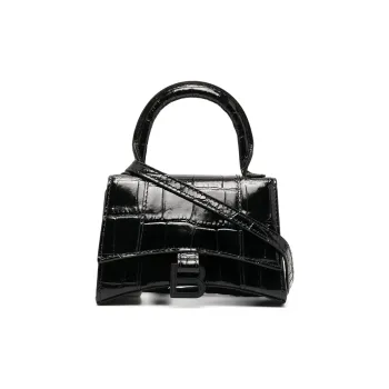 Balenciaga Calfskin Hourglass Bag Handbag Shoulder Bag Crossbody Bag Small Size Women's Black