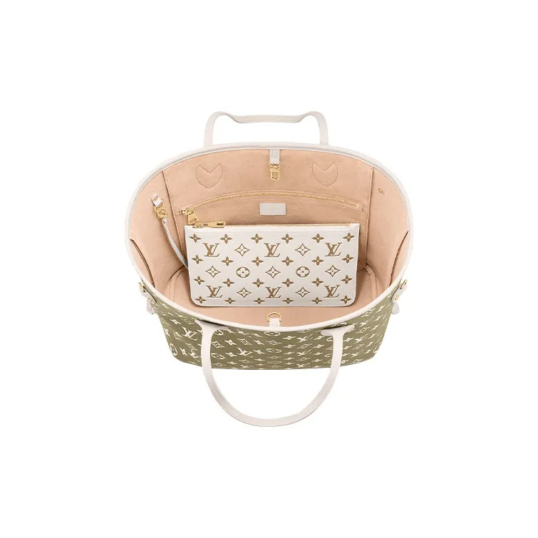 LOUIS VUITTON Neverfull Mm Khaki Green/Beige/Cream-3