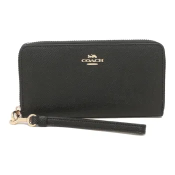 COACH Zip Around Leather Wallet Clutch Women's Black Gold