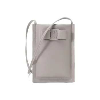 FERRAGAMO Viva Calfskin Cell Phone Pouch Crossbody Bag Shoulder Bag Women's Light Gray