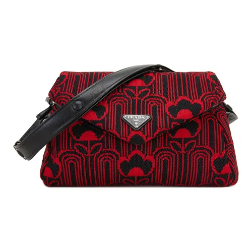 PRADA Fabric Leather Handbag Shoulder Bag Women's Red