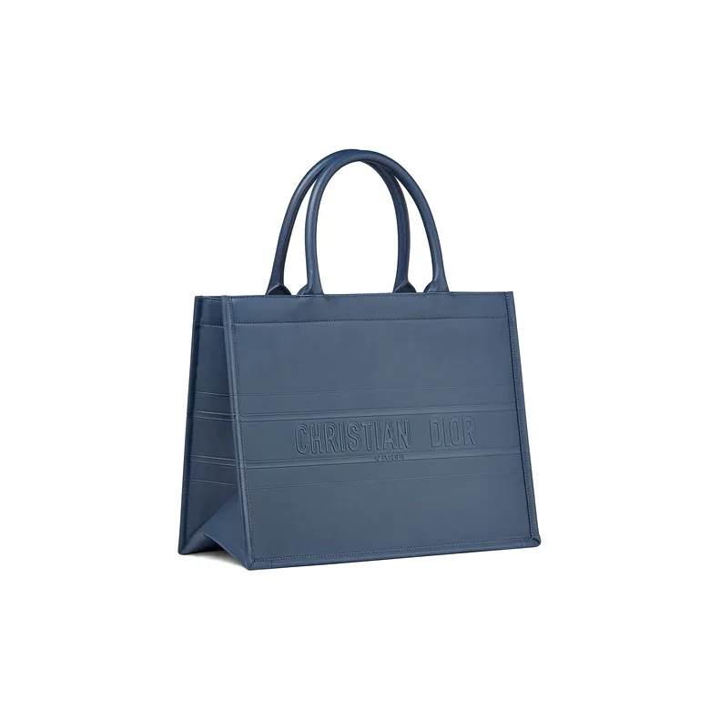 DIOR BookTote Cow Leather Tote Bag Shopping Bag Shoulder Bag Handbag Small Size Women's Denim Blue-1