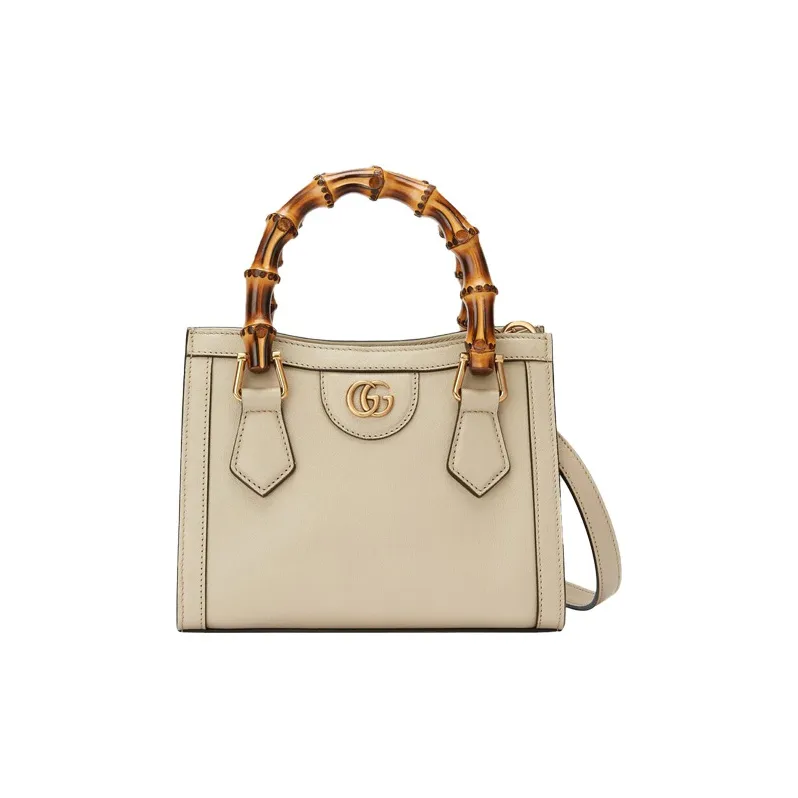 GUCCI Diana Leather Tote Shoulder Bag Crossbody Bag Handbag Mini Women's Greige-7