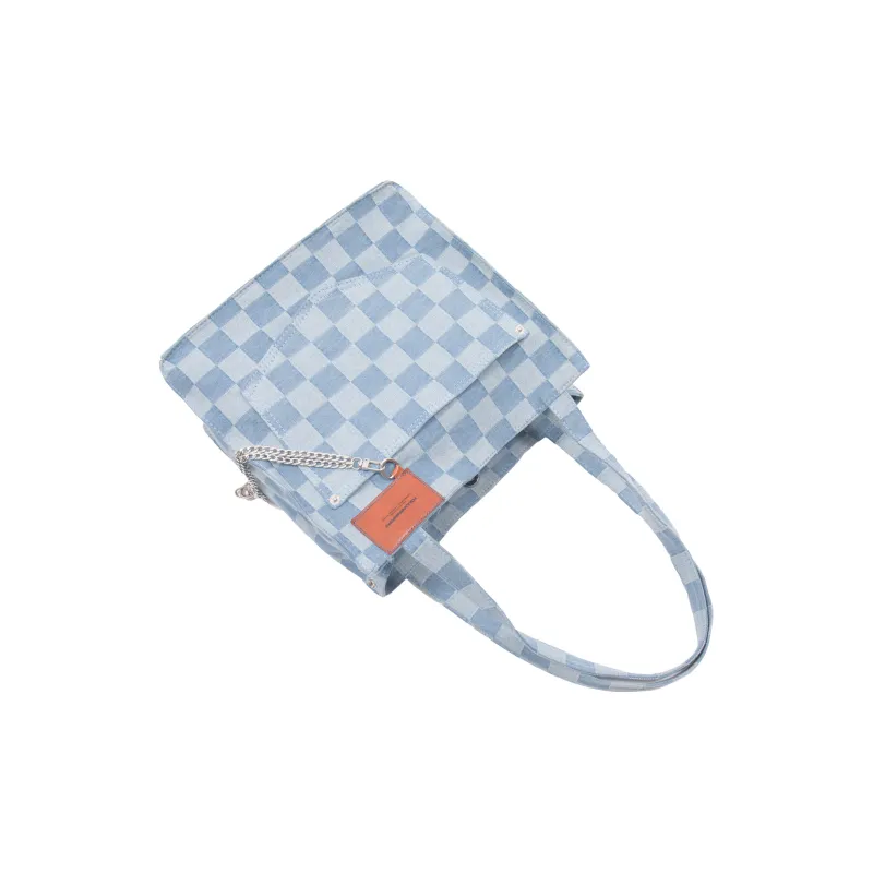 KILLWINNER Denim Tote Bag, Shopping Bag, Chain Bag, Shoulder Bag Unisex Light Blue-3