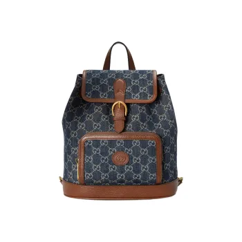 GUCCI Denim Backpack Regular Unisex Blue/Brown