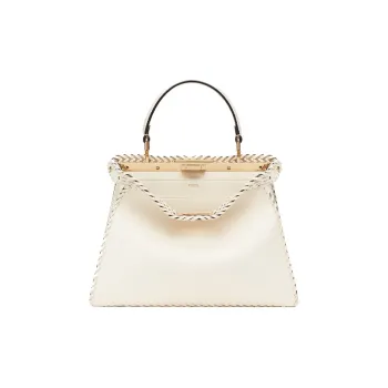 FENDI Peekaboo ISeeU Leather Trunk Bag, Shoulder Bag, Crossbody Bag, Handbag Medium Size Women's White
