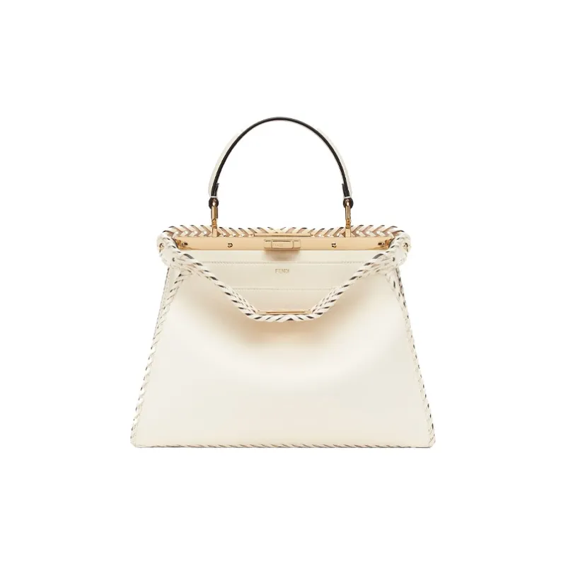 FENDI Peekaboo ISeeU Leather Trunk Bag, Shoulder Bag, Crossbody Bag, Handbag Medium Size Women's White-0