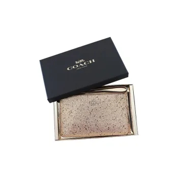 COACH Boxed Leather Clutch Card Holder Gift Box Set Women's Gold