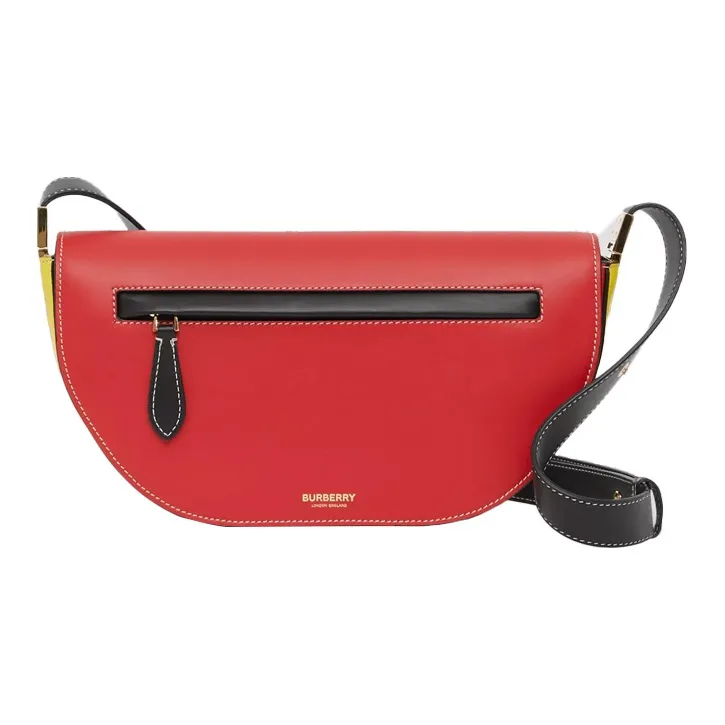 Burberry Tricolor Leather Shoulder Bag Crescent Bag Portable Crossbody Bag Shoulder Bag Women's Bright Red-0