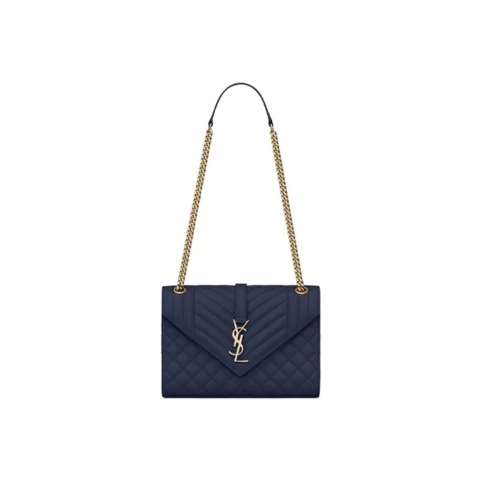 SAINT LAURENT ENVELOPE Leather Envelope Bag Chain Bag Shoulder Bag Crossbody Bag Medium Size Women's Navy Blue-0