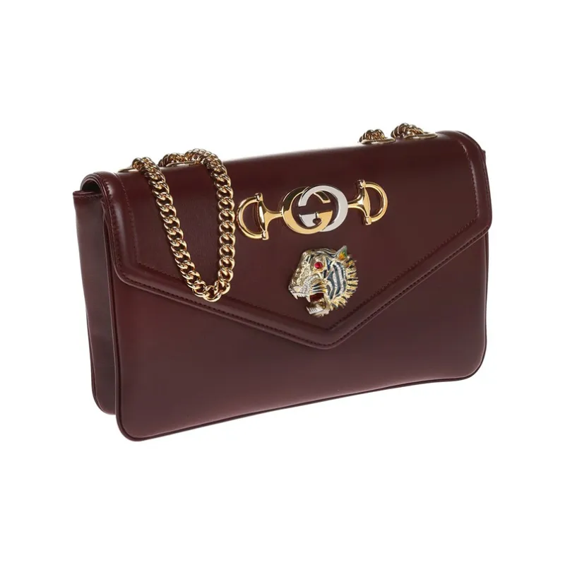 GUCCI Rajah Calfskin Messenger Bag, Shoulder Bag, Crossbody Bag Women's Dark Red-1